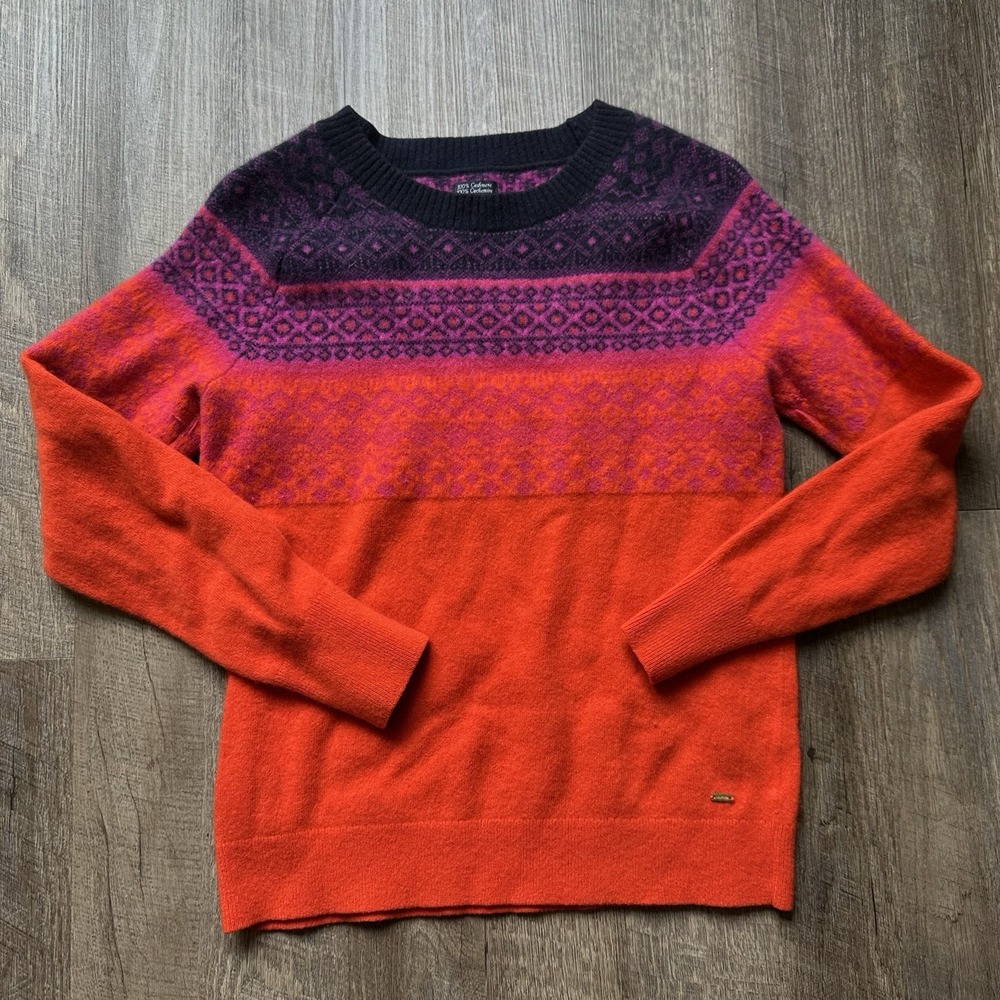 Tommy Hilfiger Cashmere Sweater Orange Pink Fair Isle Pullover Size M Nice!